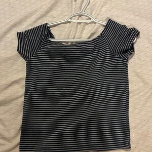 Hollister Navy and White Striped Short Sleeve Top